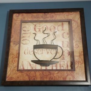 Art Decor Coffee Mug Wall Frame Wood Metal